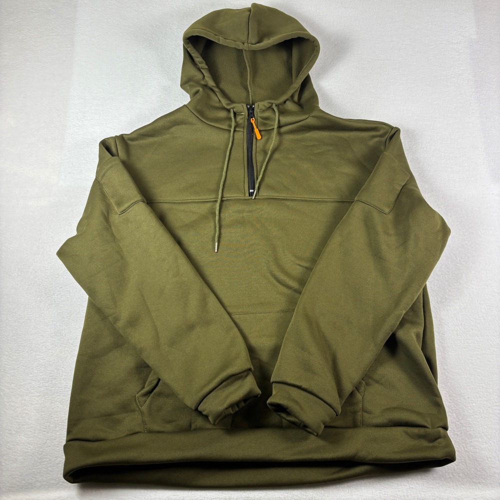 Mens Olive Green Quarter Zip Tactical Hoodie Utility Pullover Sweatshirt XL